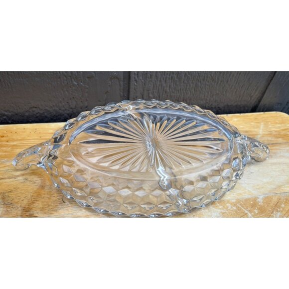Vintage Fostoria Clear Glass 12" Divided Relish Dish Handles & Diamond Pattern - Picture 7 of 7